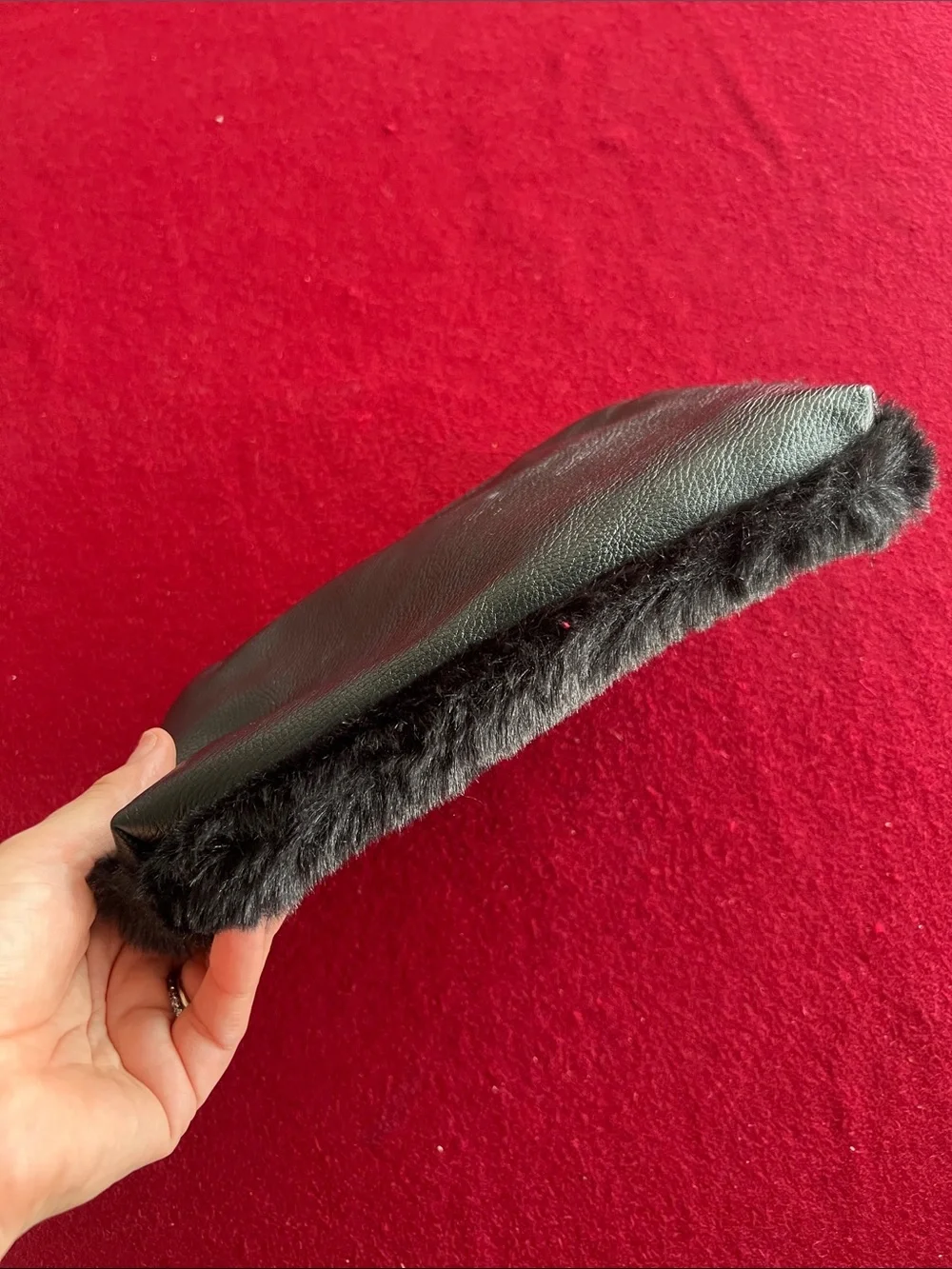 Banana Republic Black Faux Fur bag with Gold Zipper